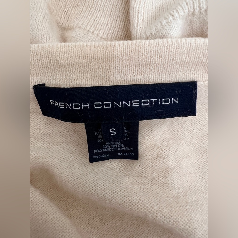 NWT French Connection Angora Rabbit Hair Ruffle Sleeve Cardigan Top S Cream - Picture 7 of 11